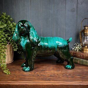 Vintage Blue Mountain Pottery Cocker Spaniel Dog Figurine in Green Drip Glaze